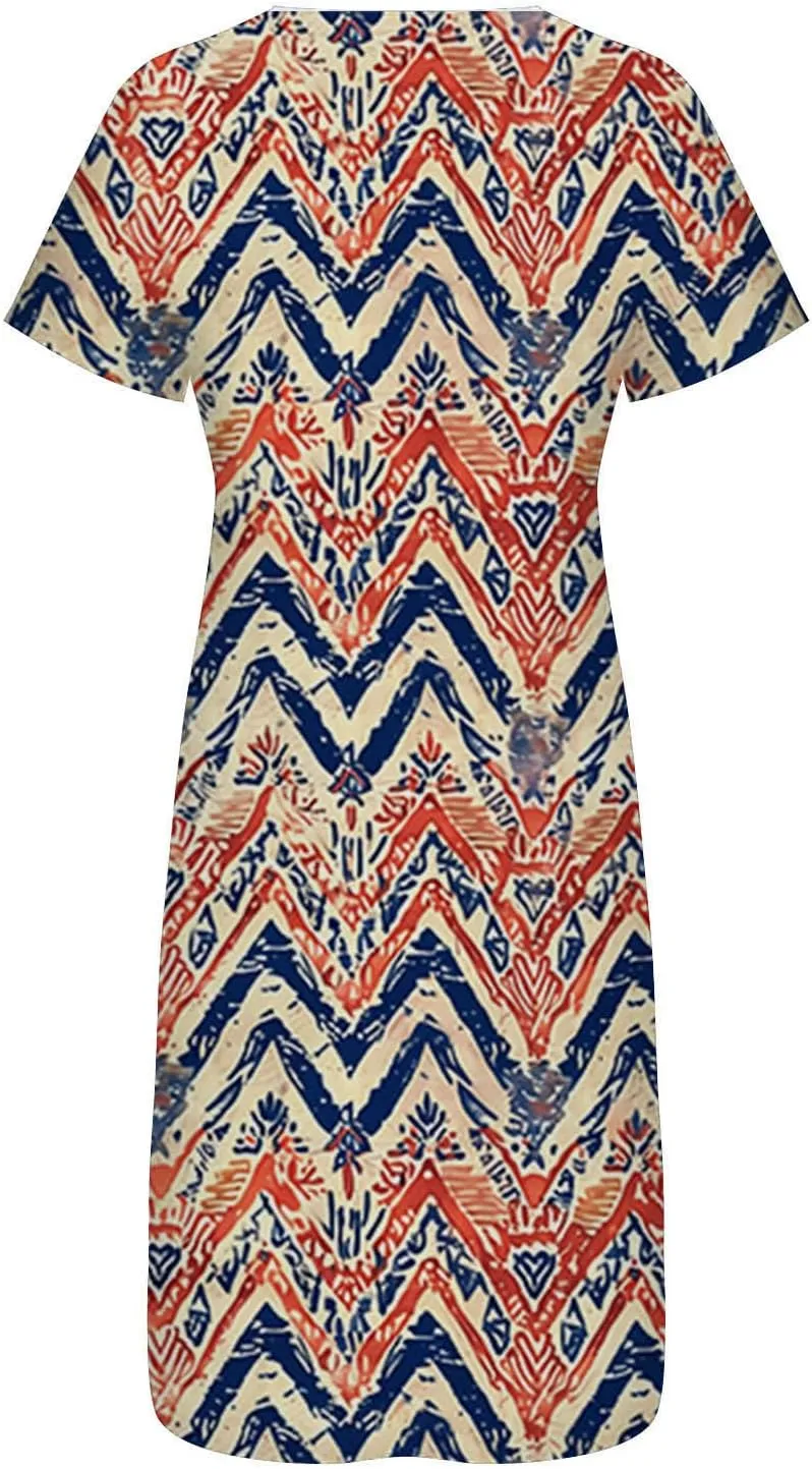Floral Print Boho Dress for Women 2025 Casual Summer Midi Dress Loose Flowy Long Dresses with Pockets Tshirts Dresses