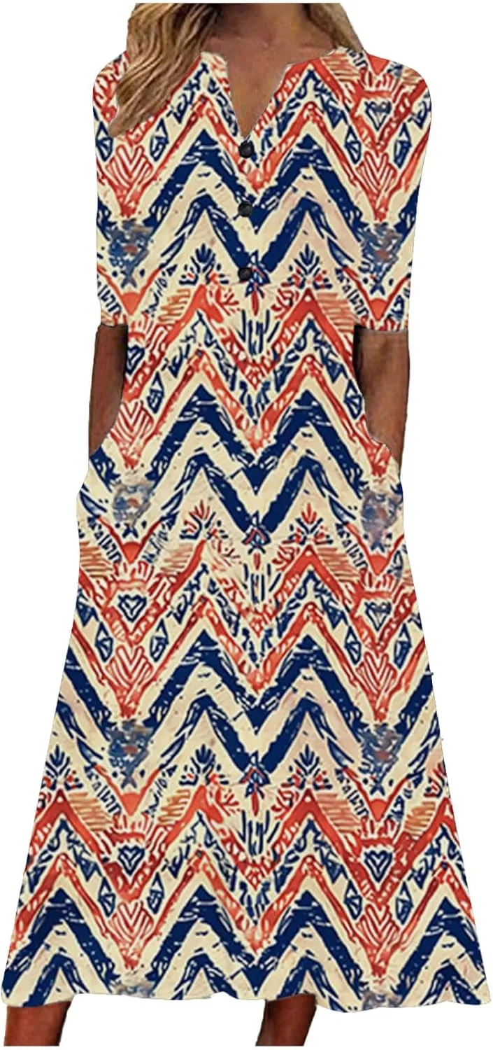 Floral Print Boho Dress for Women 2025 Casual Summer Midi Dress Loose Flowy Long Dresses with Pockets Tshirts Dresses