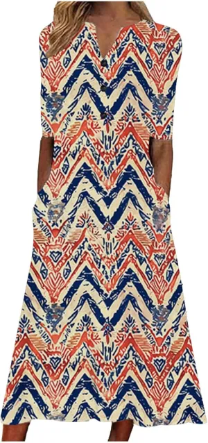 Floral Print Boho Dress for Women 2025 Casual Summer Midi Dress Loose Flowy Long Dresses with Pockets Tshirts Dresses