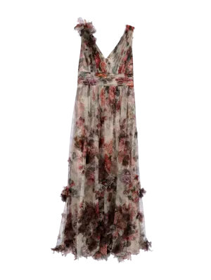 floral-print v-neck gown