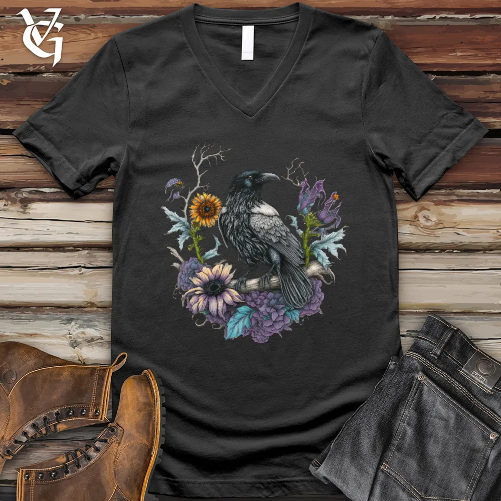 Flower Wreath Raven V- Neck Tee
