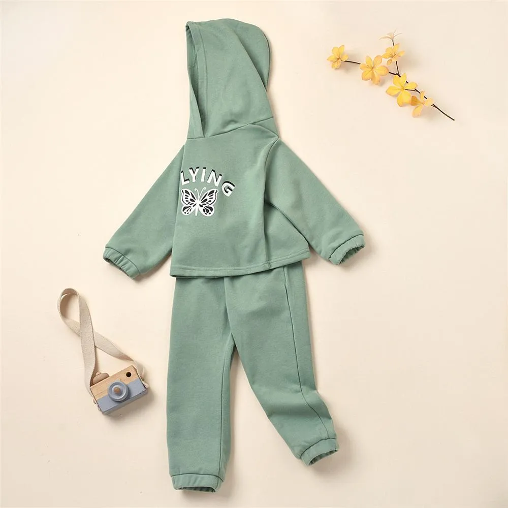 Girls Butterfly Flying Long Sleeve Hooded Top & Pants Baby Girl Boutique Clothing Wholesale