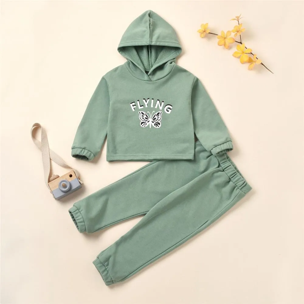 Girls Butterfly Flying Long Sleeve Hooded Top & Pants Baby Girl Boutique Clothing Wholesale