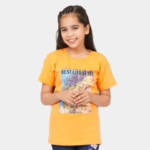 Girls Cotton T-Shirt Amalfi Coast - Orange