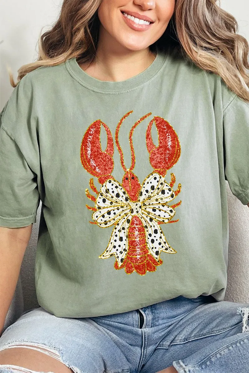Glitzy Crawfish Coquette Bow Comfort Colors Adult Ring-Spun Cotton Tee