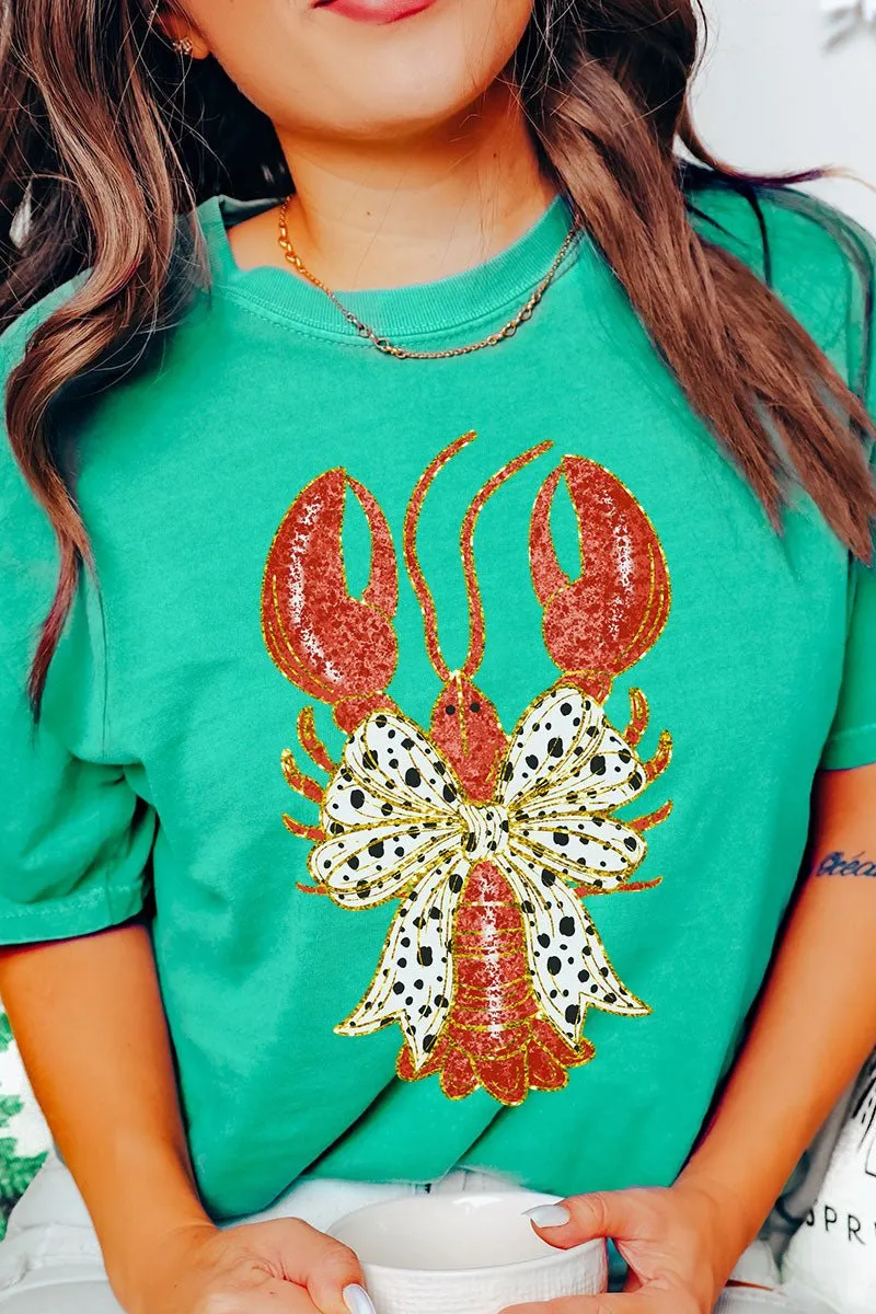 Glitzy Crawfish Coquette Bow Comfort Colors Adult Ring-Spun Cotton Tee