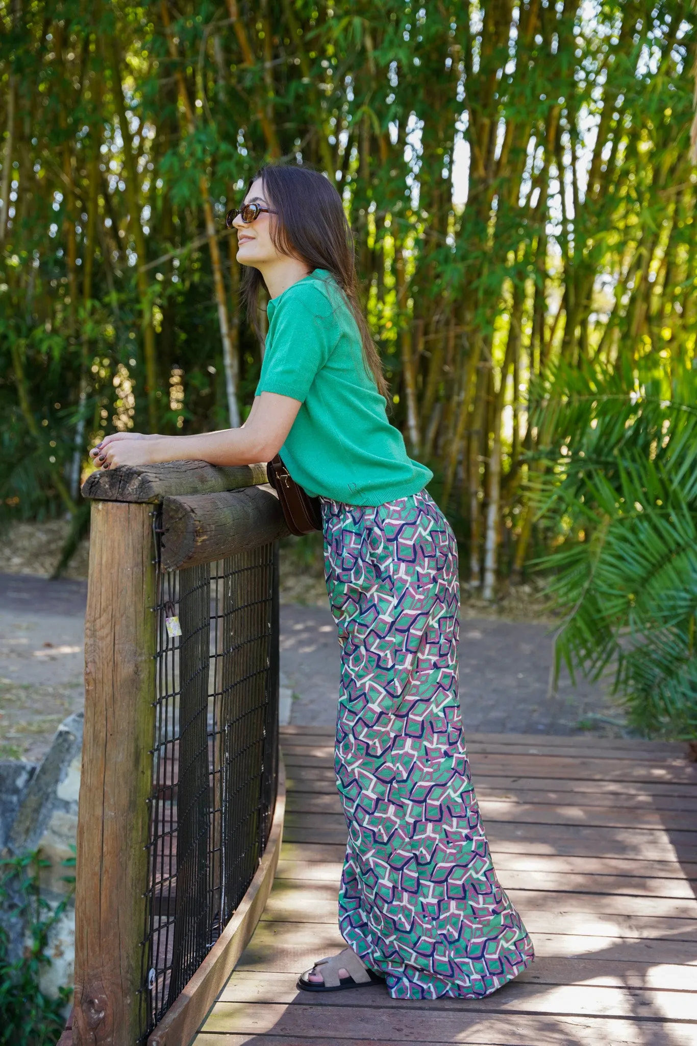 Green & Plum Flare Leg Pants Pull On Pants