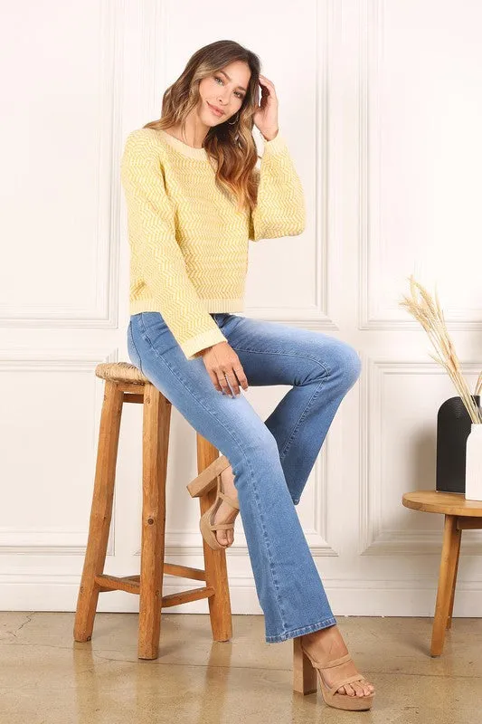Herringbone Pattern Crew Neck Sweater  **This item has free shipping.**