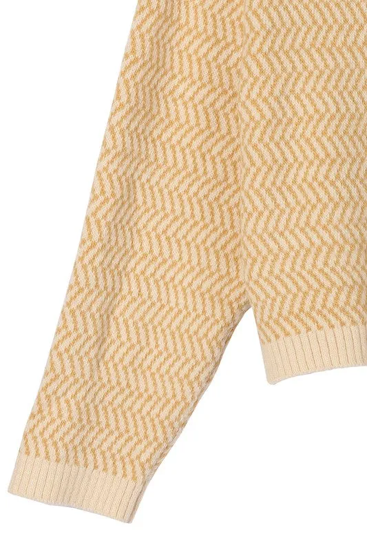Herringbone Pattern Crew Neck Sweater  **This item has free shipping.**