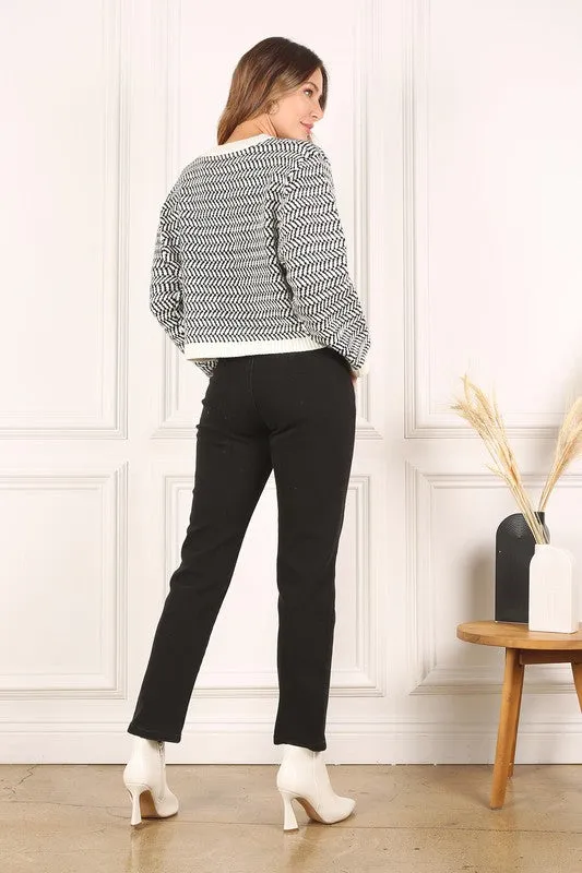 Herringbone Pattern Crew Neck Sweater  **This item has free shipping.**