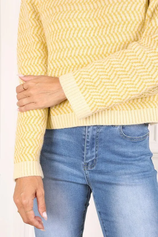 Herringbone Pattern Crew Neck Sweater  **This item has free shipping.**