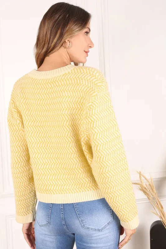 Herringbone Pattern Crew Neck Sweater  **This item has free shipping.**