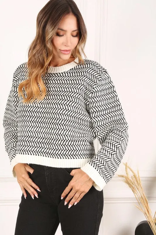Herringbone Pattern Crew Neck Sweater  **This item has free shipping.**