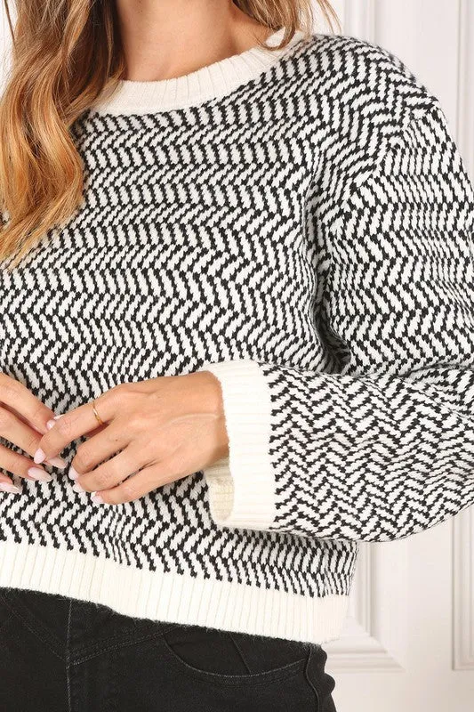 Herringbone Pattern Crew Neck Sweater  **This item has free shipping.**
