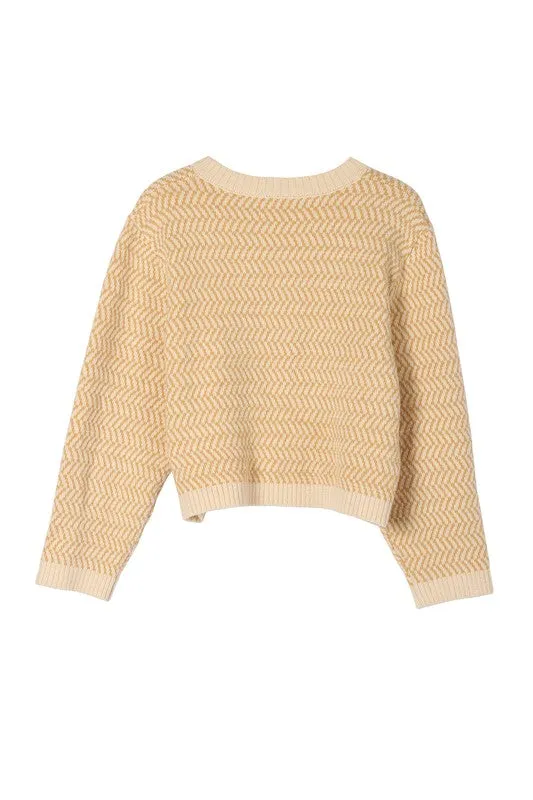 Herringbone Pattern Crew Neck Sweater  **This item has free shipping.**