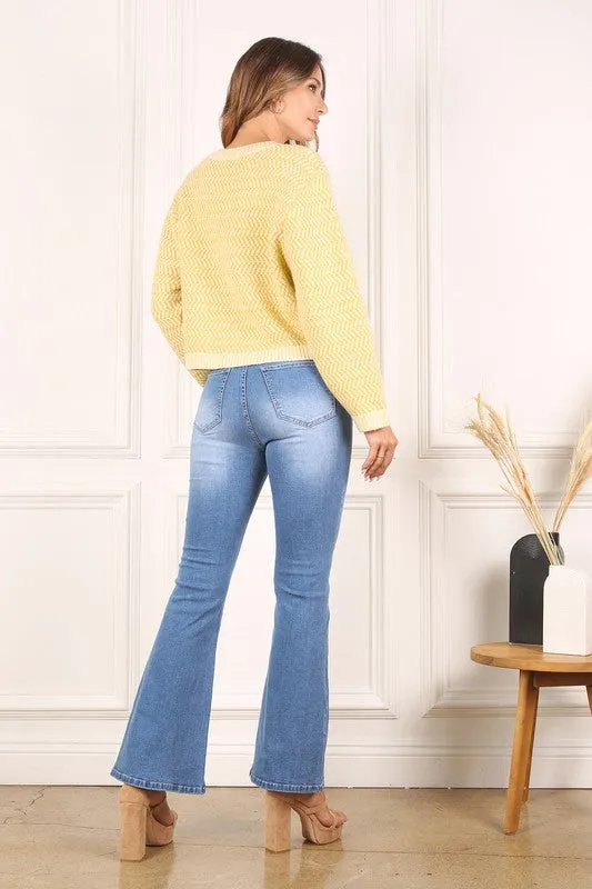 Herringbone Pattern Crew Neck Sweater  **This item has free shipping.**