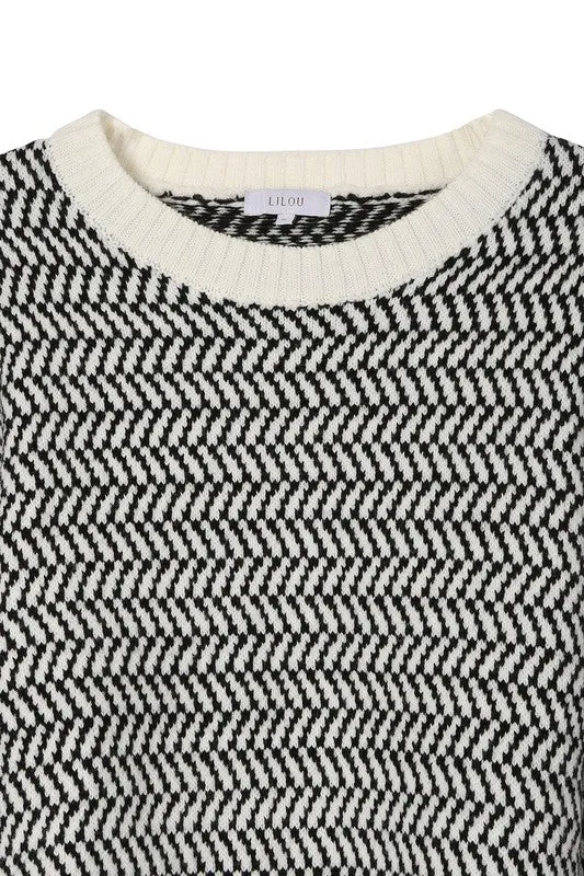 Herringbone Pattern Crew Neck Sweater  **This item has free shipping.**