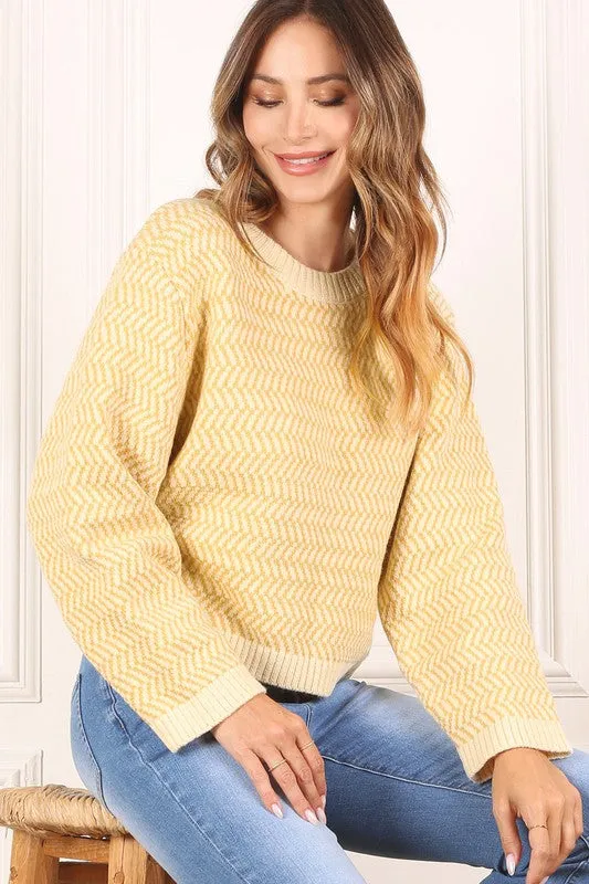 Herringbone Pattern Crew Neck Sweater  **This item has free shipping.**