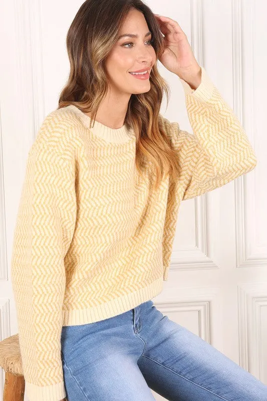 Herringbone Pattern Crew Neck Sweater  **This item has free shipping.**