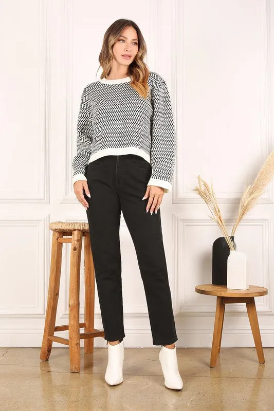 Herringbone Pattern Crew Neck Sweater  **This item has free shipping.**