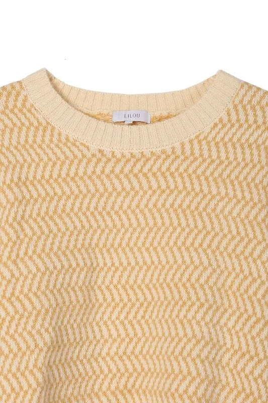 Herringbone Pattern Crew Neck Sweater  **This item has free shipping.**