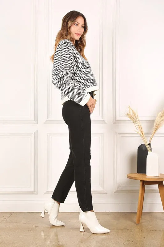 Herringbone Pattern Crew Neck Sweater  **This item has free shipping.**