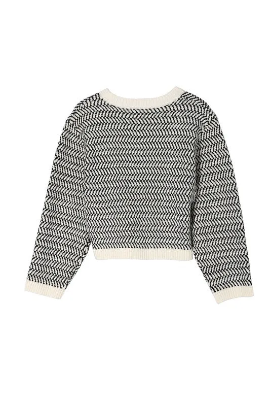Herringbone Pattern Crew Neck Sweater  **This item has free shipping.**