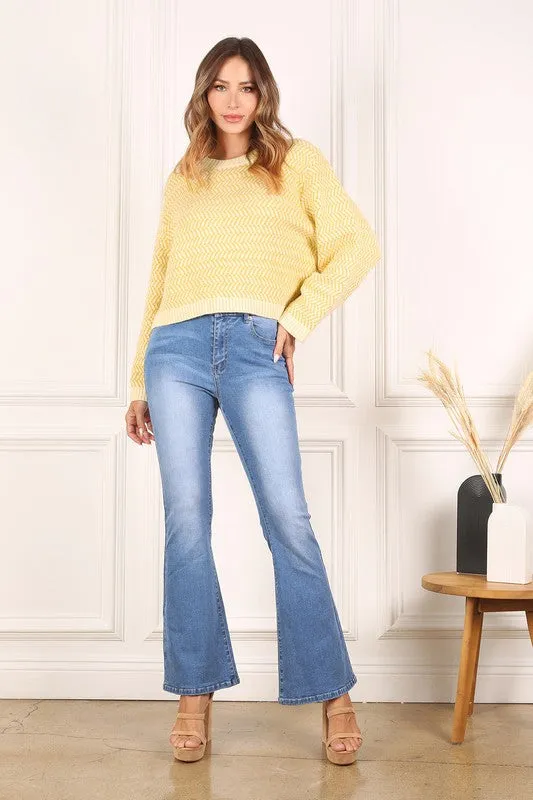Herringbone Pattern Crew Neck Sweater  **This item has free shipping.**