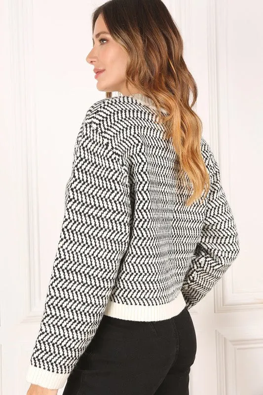 Herringbone Pattern Crew Neck Sweater  **This item has free shipping.**