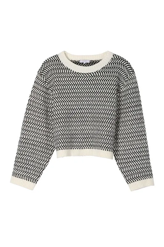 Herringbone Pattern Crew Neck Sweater  **This item has free shipping.**