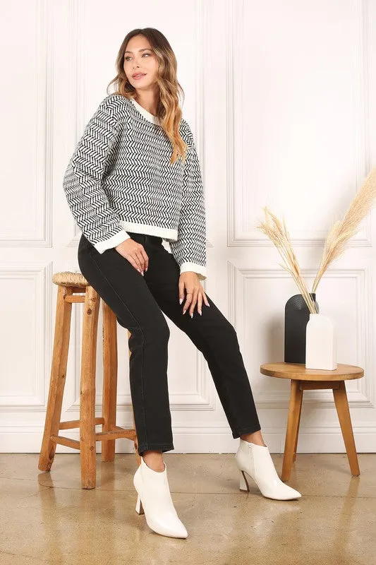 Herringbone Pattern Crew Neck Sweater  **This item has free shipping.**