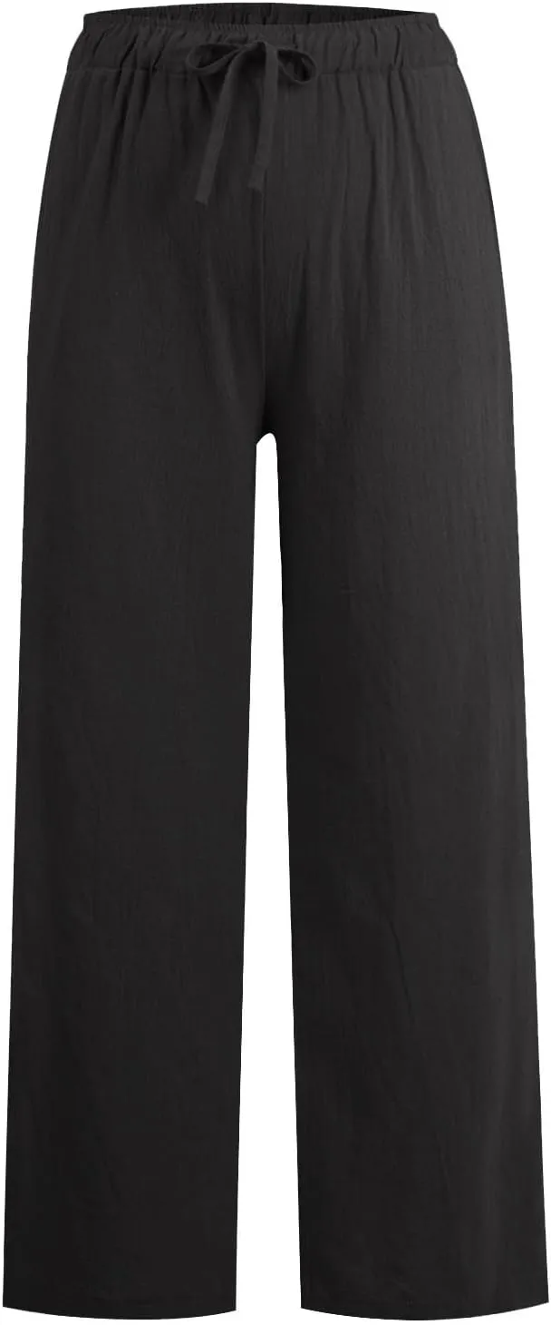High Waisted Linen Pants Women Summer Casual Cotton Palazzo Pants Loose Fit Lightweight Wide Leg Pants with Pockets