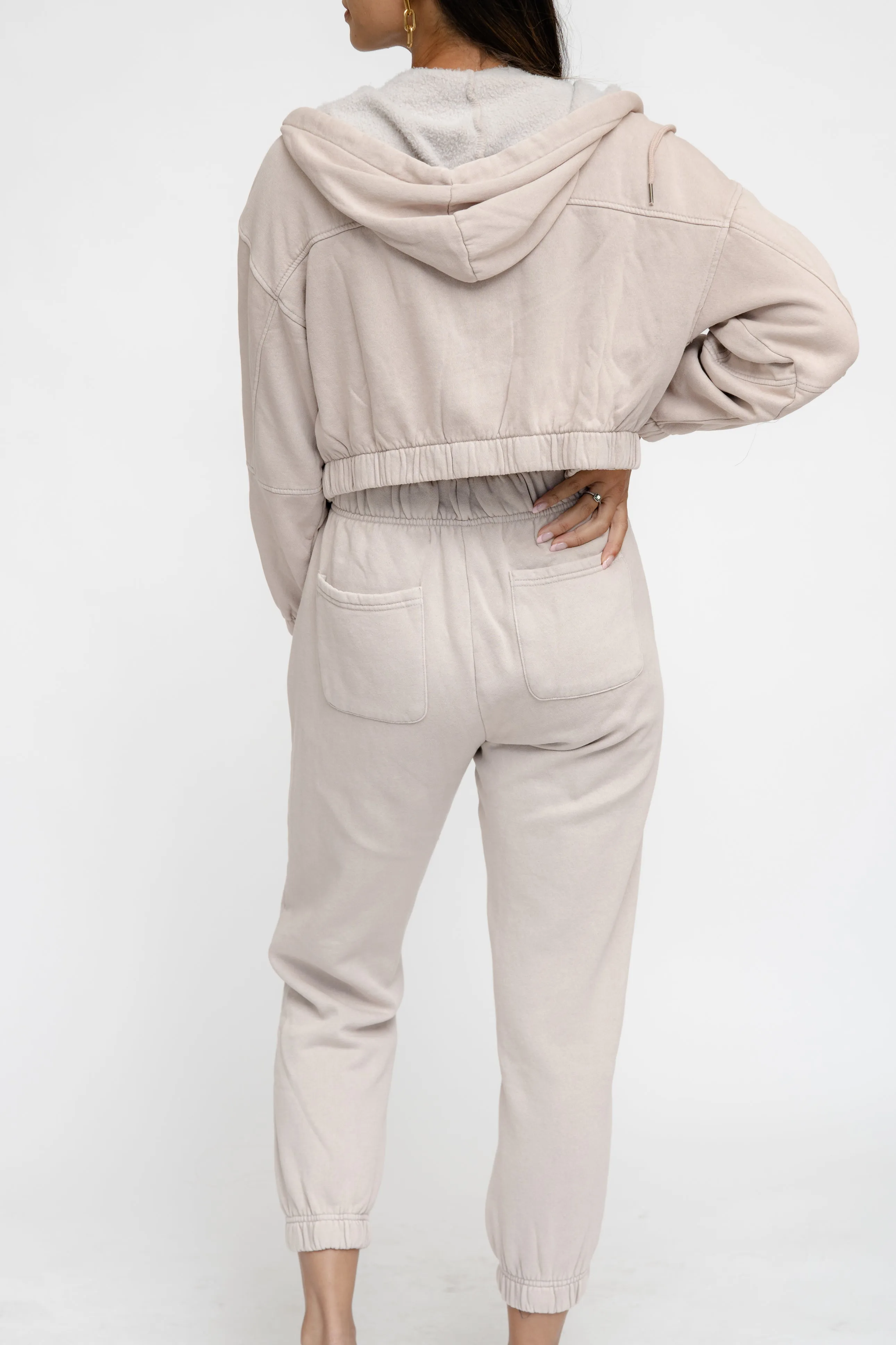 HONEY WHEAT WASHED FLEECE CROP ZIP HOODIE