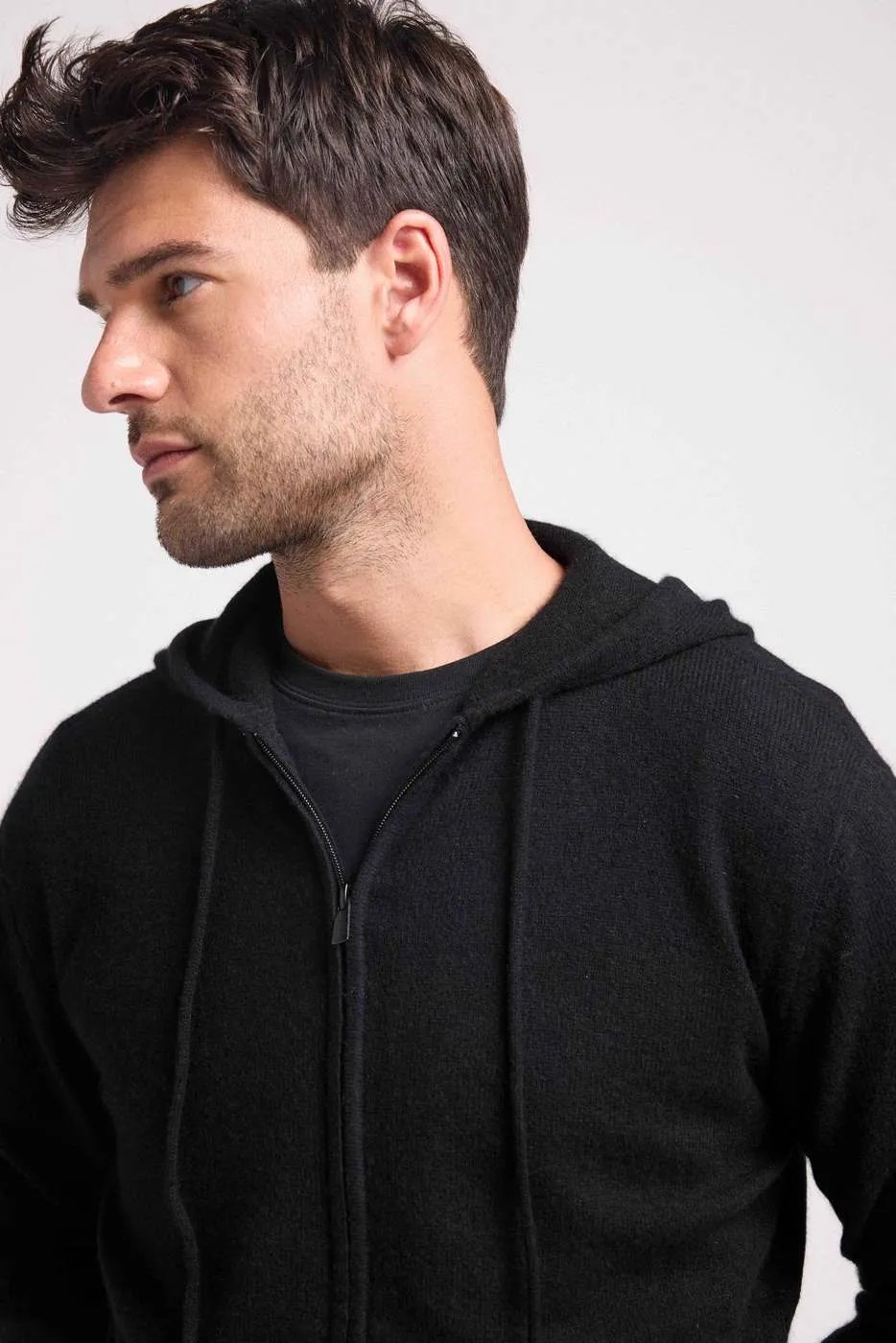 Hoodie Zippe Hugo - Noir - 100% Cachemire Oeko-Tex - Homme