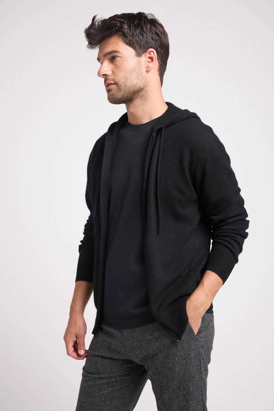 Hoodie Zippe Hugo - Noir - 100% Cachemire Oeko-Tex - Homme