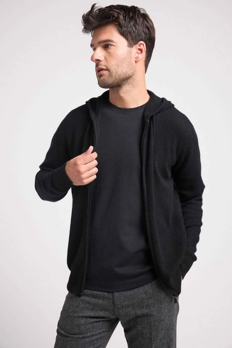 Hoodie Zippe Hugo - Noir - 100% Cachemire Oeko-Tex - Homme