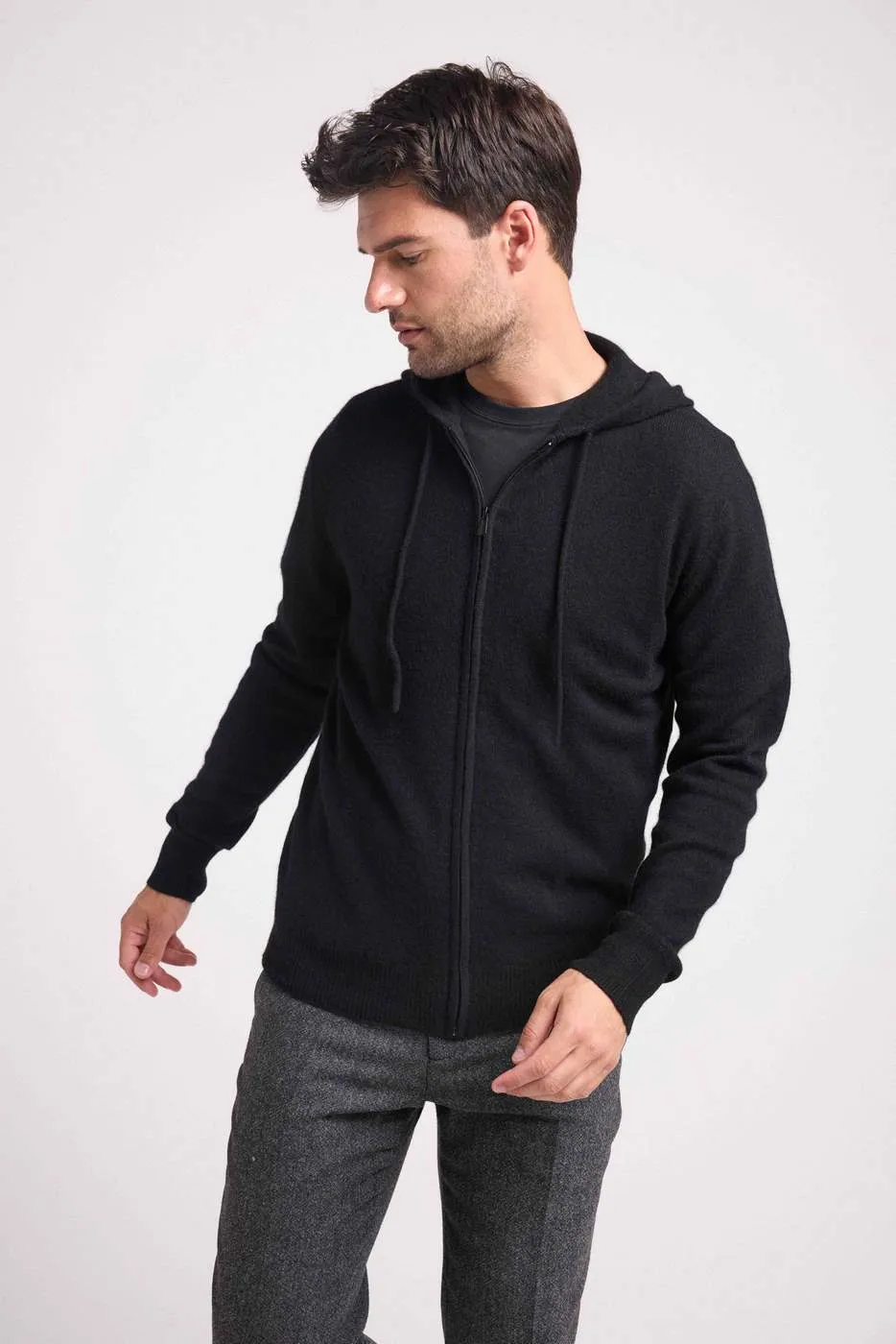 Hoodie Zippe Hugo - Noir - 100% Cachemire Oeko-Tex - Homme