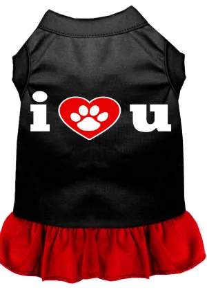 I Heart You Screen Print Dog Dress Black With Light Pink Xxl