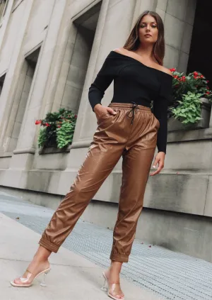 Juliet Camel Vegan Leather Joggers