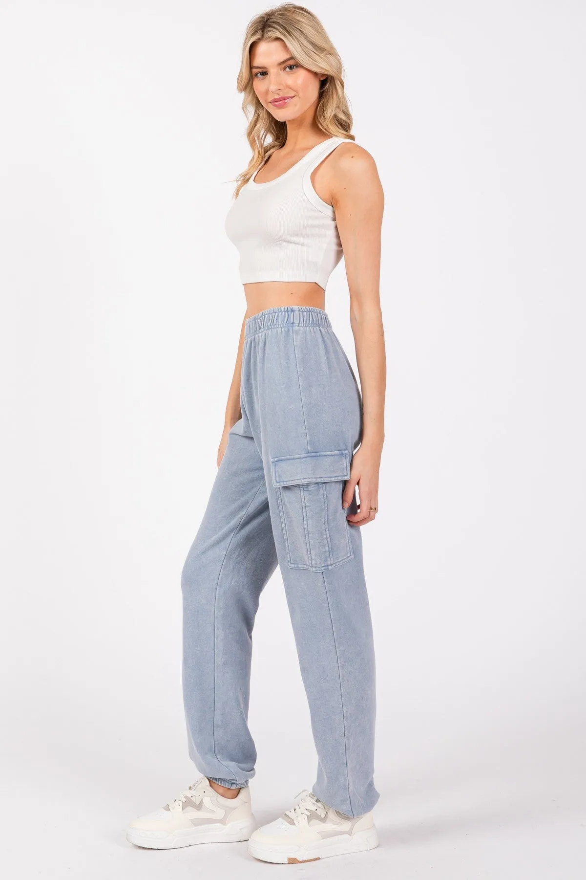 KNIT DENIM CARGO JOGGER - DENIM BLUE