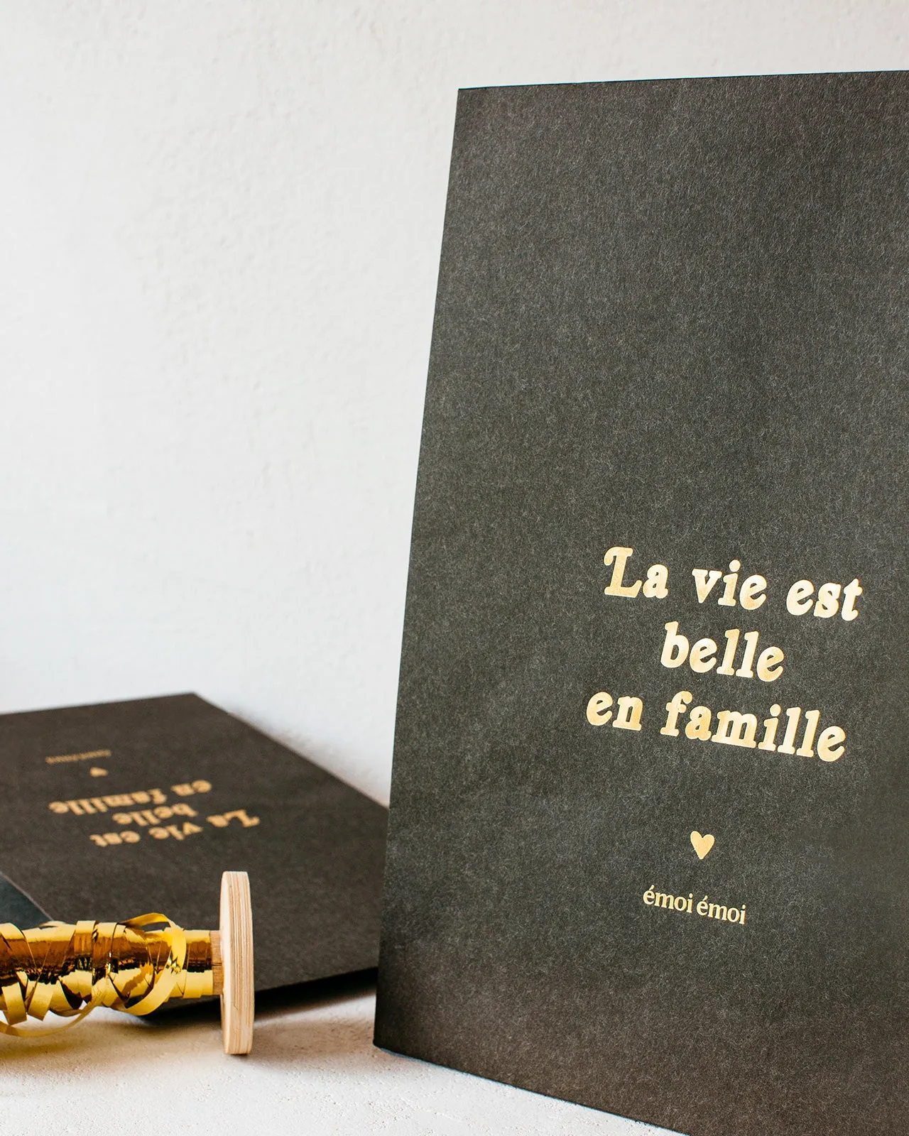 La grande pochette cadeau La vie est belle en famille - 27 x 38 cm - gris anthracite