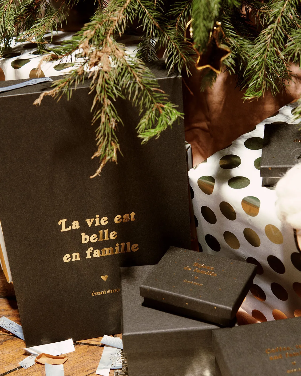La grande pochette cadeau La vie est belle en famille - 27 x 38 cm - gris anthracite