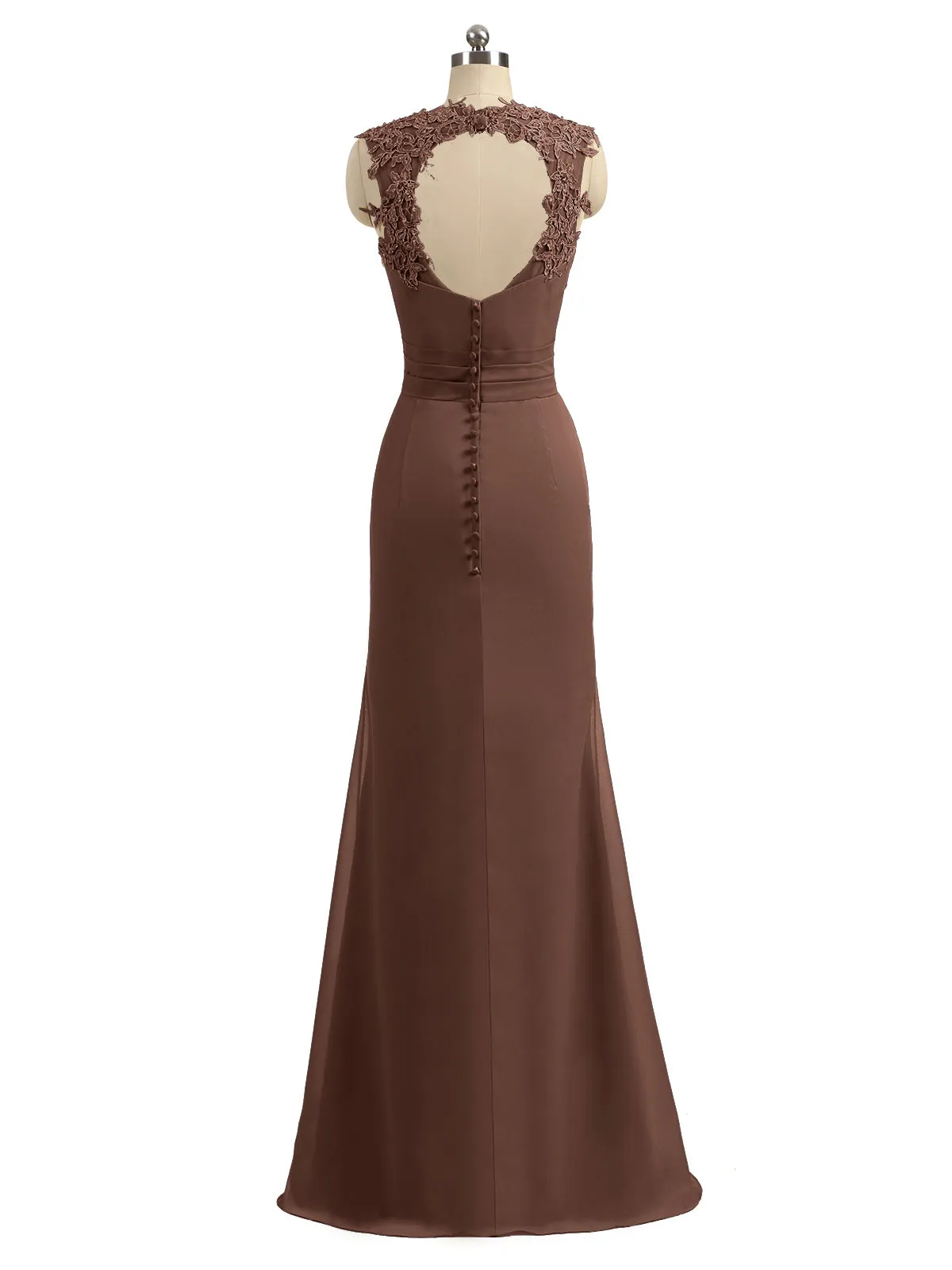 Lace Appliqued Strap Sheath Open Back Dress Chocolate Plus Size