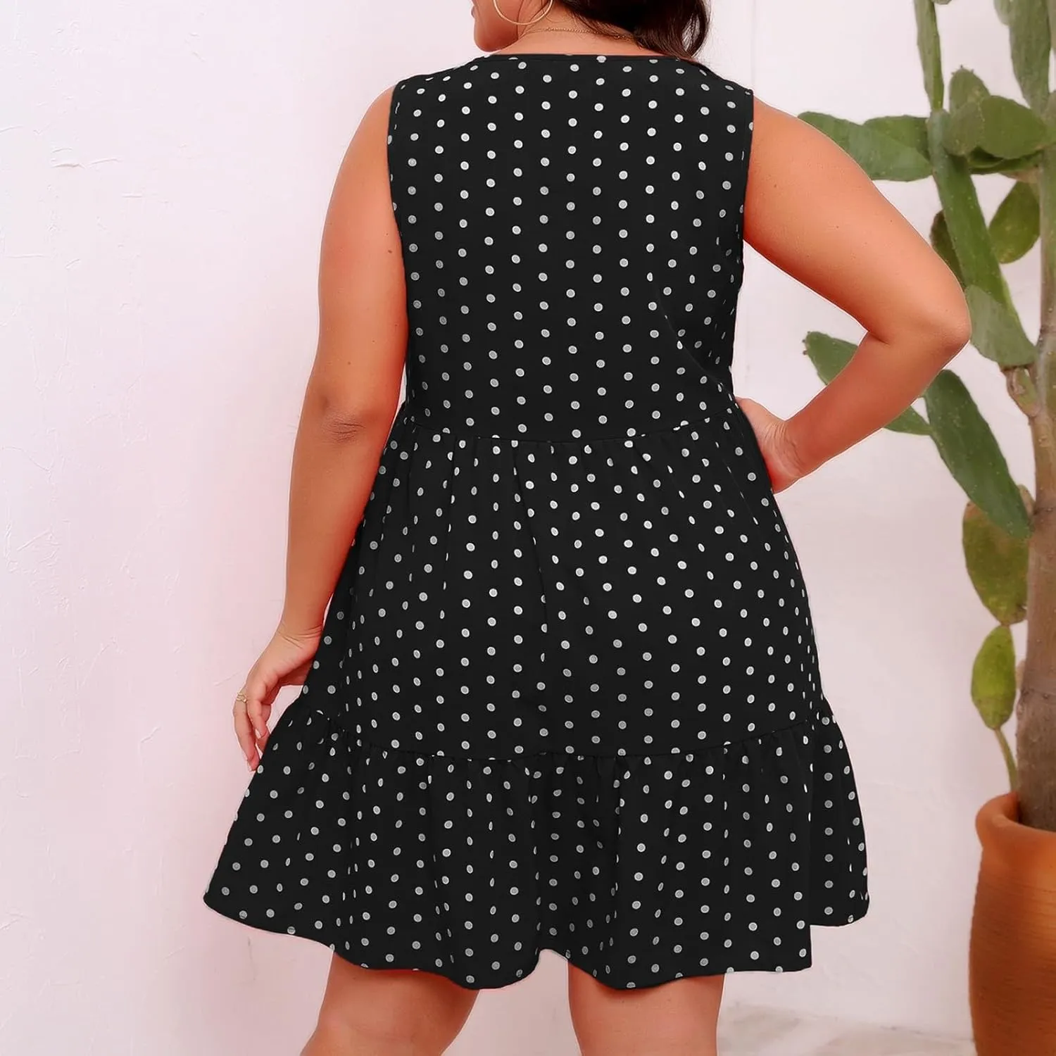 LEMONONSTORE Sundress for Women Summer Plus Size Sleeveless Polka Dot Tank Mini Dress Casual Summer Ruffle A Line Dresses