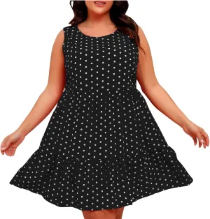 LEMONONSTORE Sundress for Women Summer Plus Size Sleeveless Polka Dot Tank Mini Dress Casual Summer Ruffle A Line Dresses