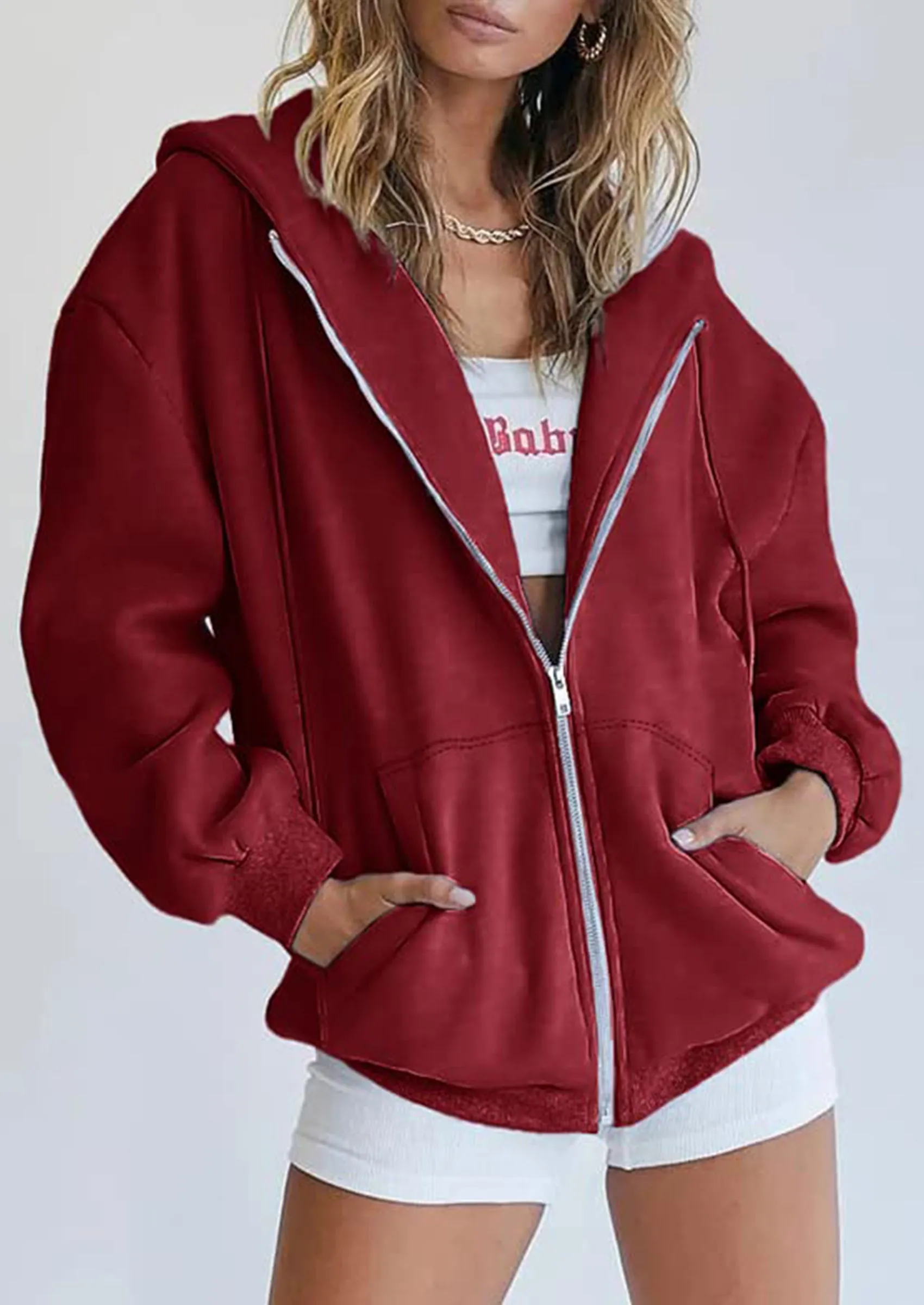 Long Sleeve Zip Up Y2K Hoodies With Pockets