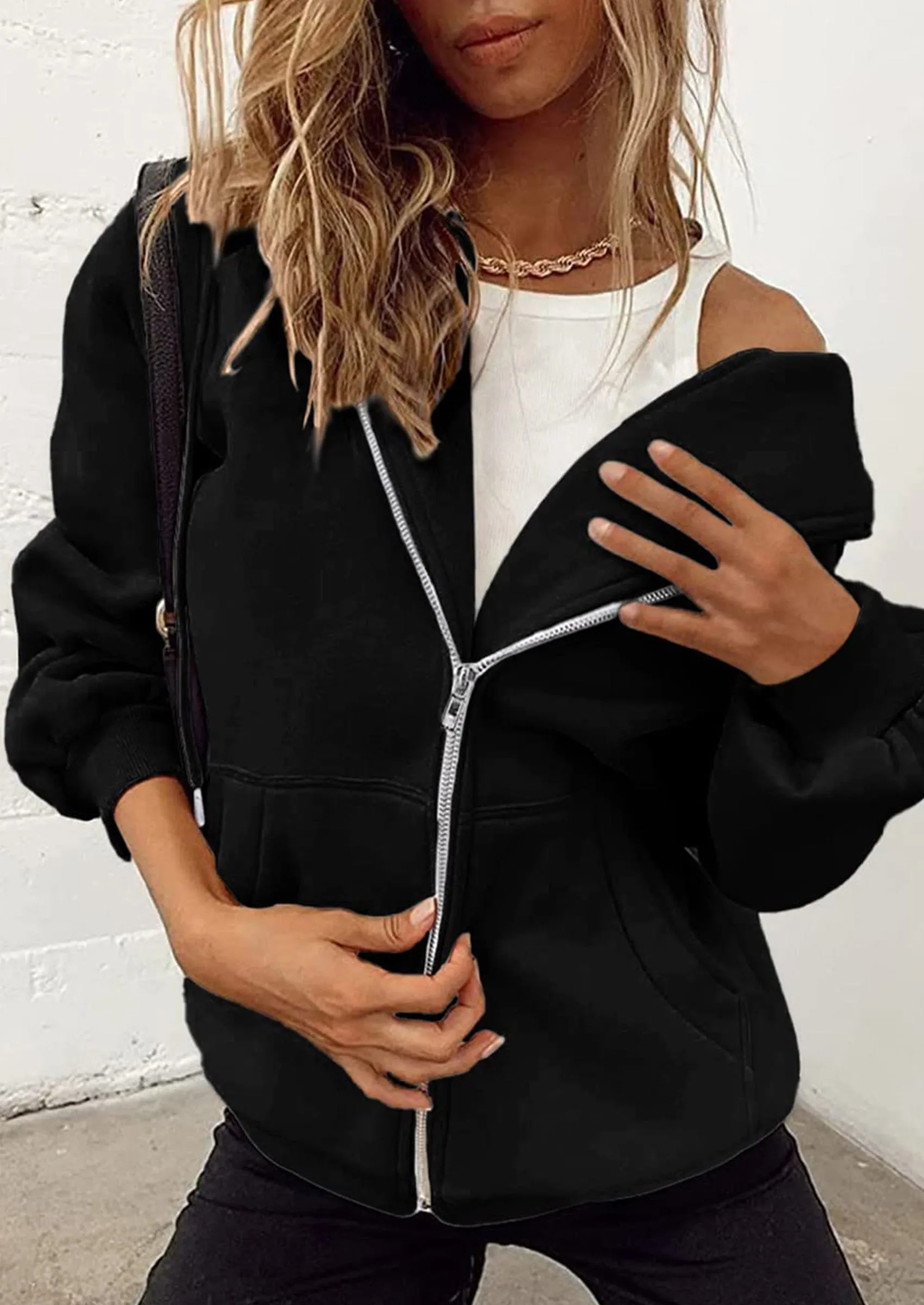 Long Sleeve Zip Up Y2K Hoodies With Pockets