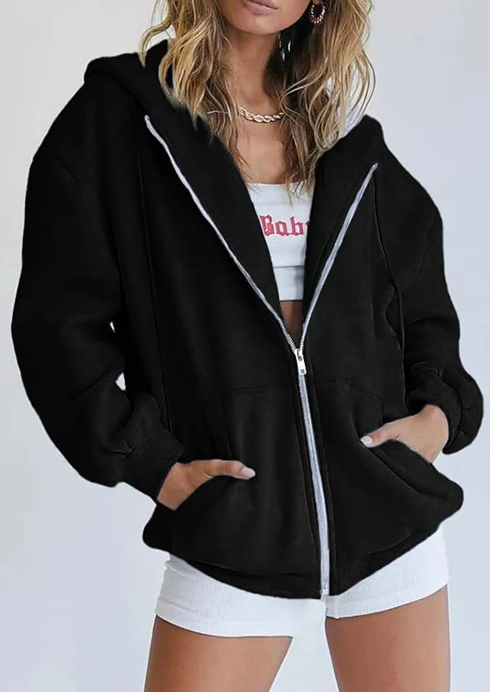 Long Sleeve Zip Up Y2K Hoodies With Pockets