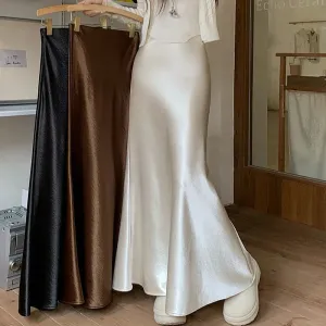 LVSANW High Quality High Waisted Satin Skirt Women 2025 Elegant  Fishtail Long Skirt Female French Slim Fit Black Long Faldas Mujer