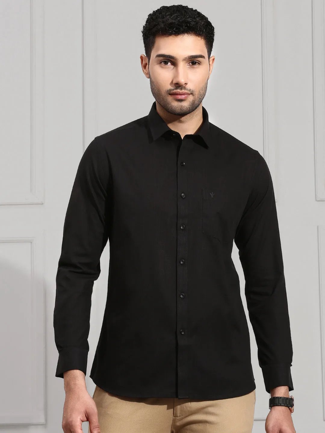 Men Cotton Blend Shirt Black T1 GC19